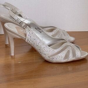 Women’s High Heel Shoes Open Toe Silver Rhinestone